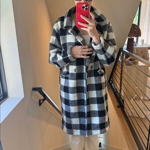 Fashion Nova Black and White Plaid Pea Coat